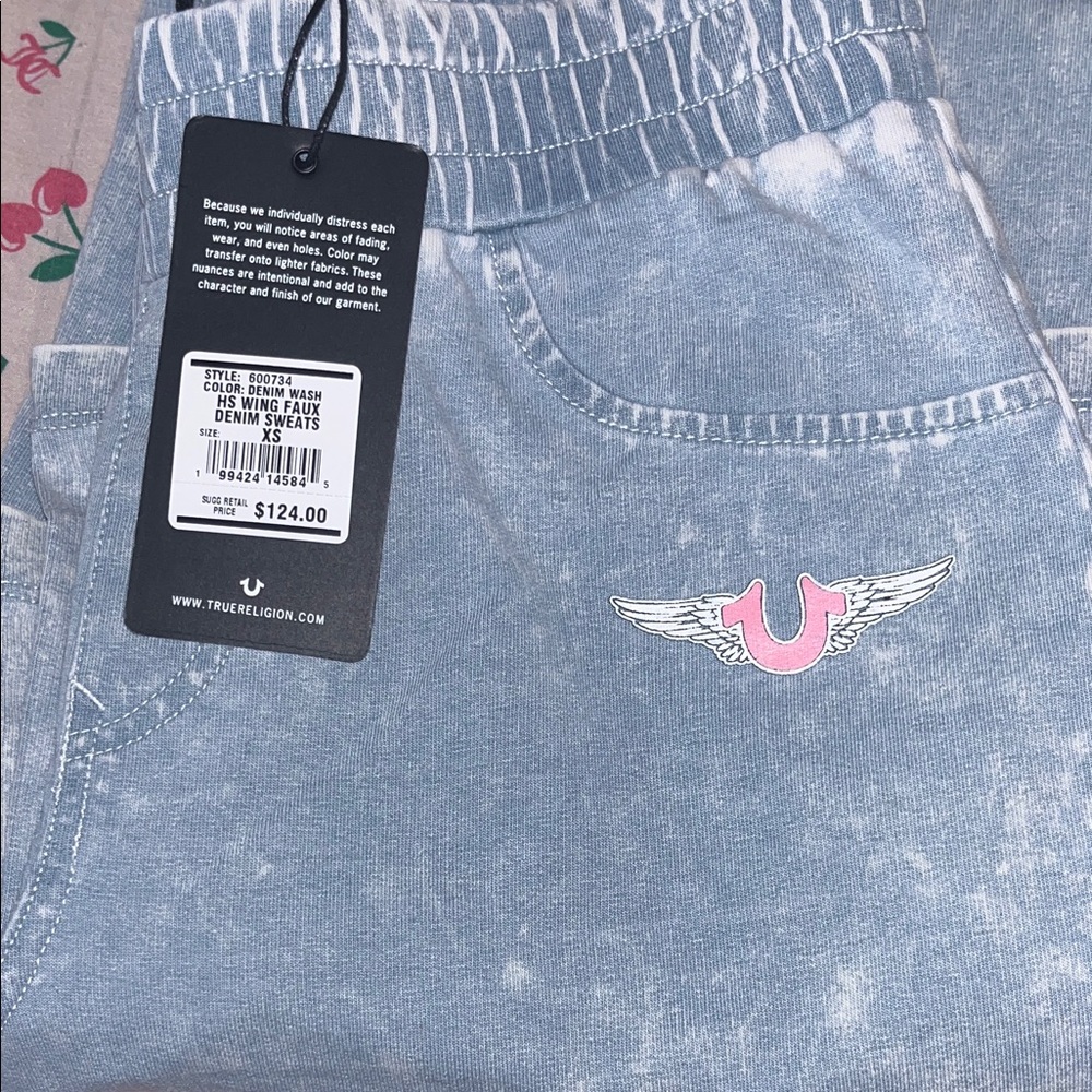 True Religion Light Blue Stonewash Jeggings with Pink Wing Logo